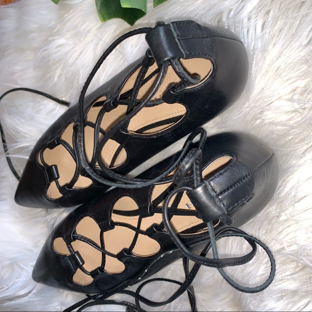 Coach Justine Black Leather Lace Up Ballerina Pointed Flats - Picture 6 of 13